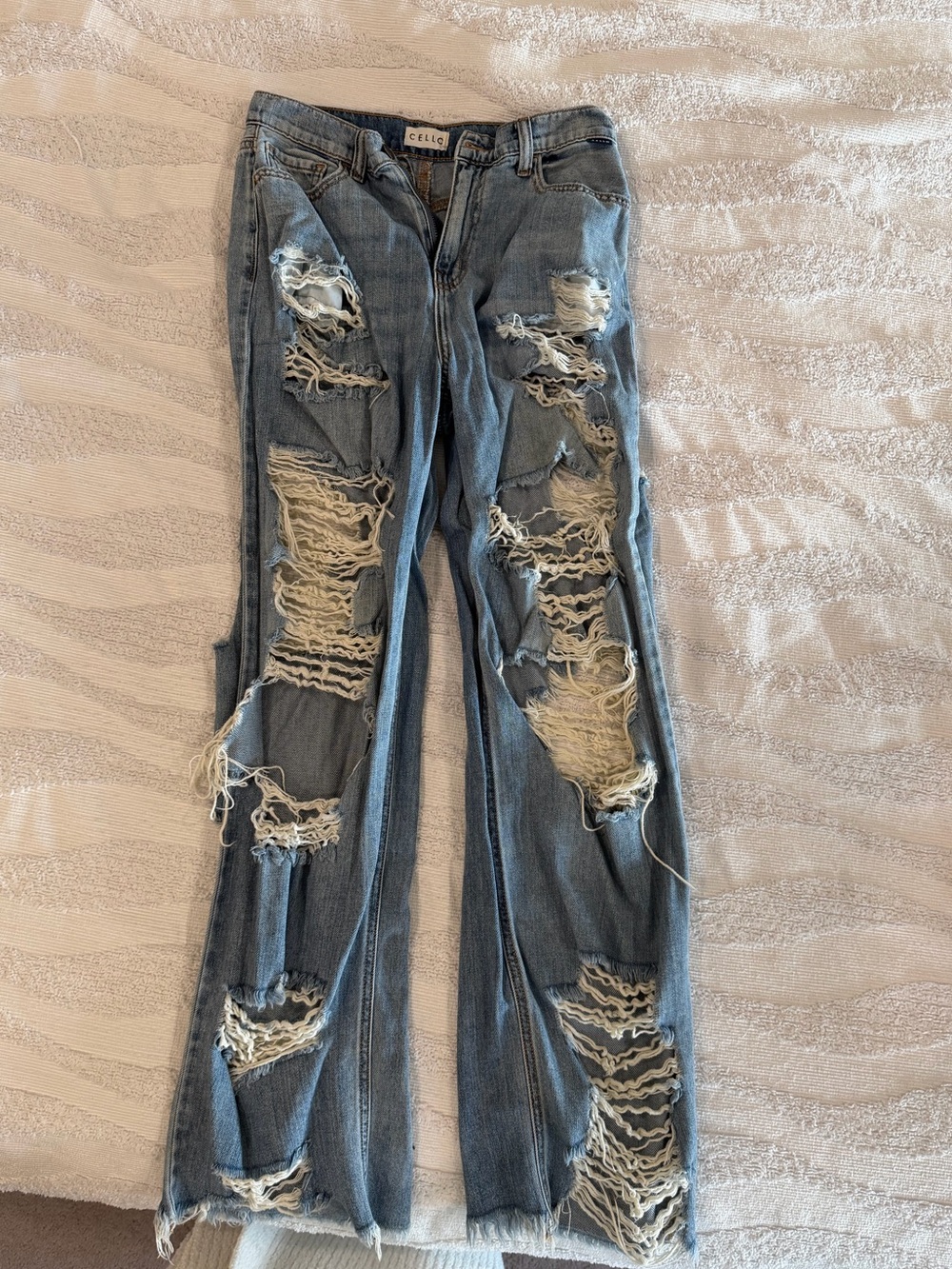 CeCe Light Blue Distressed Wide-Leg Jeans